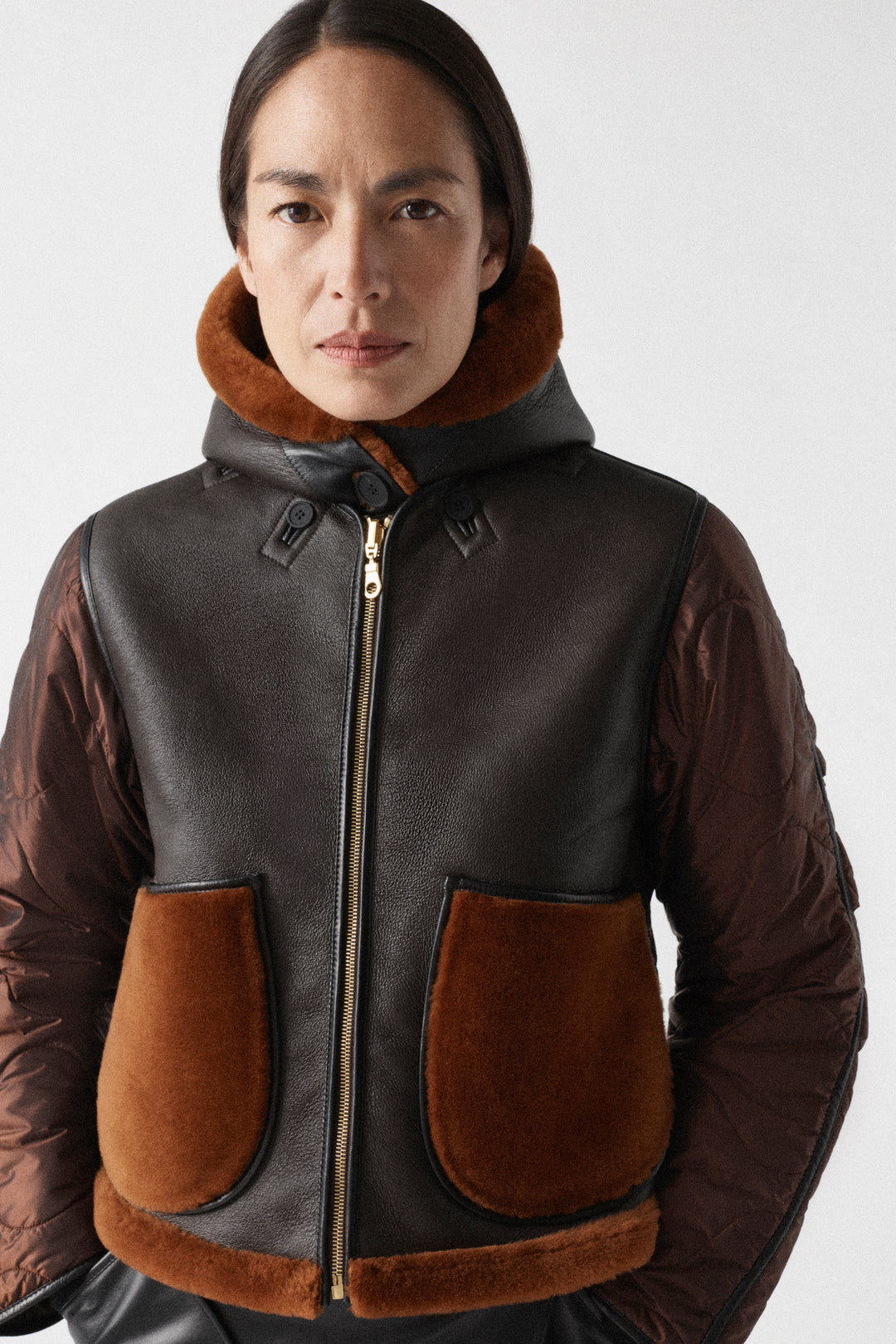 Shearling Close Fit Hood - Dark Brown / Amber