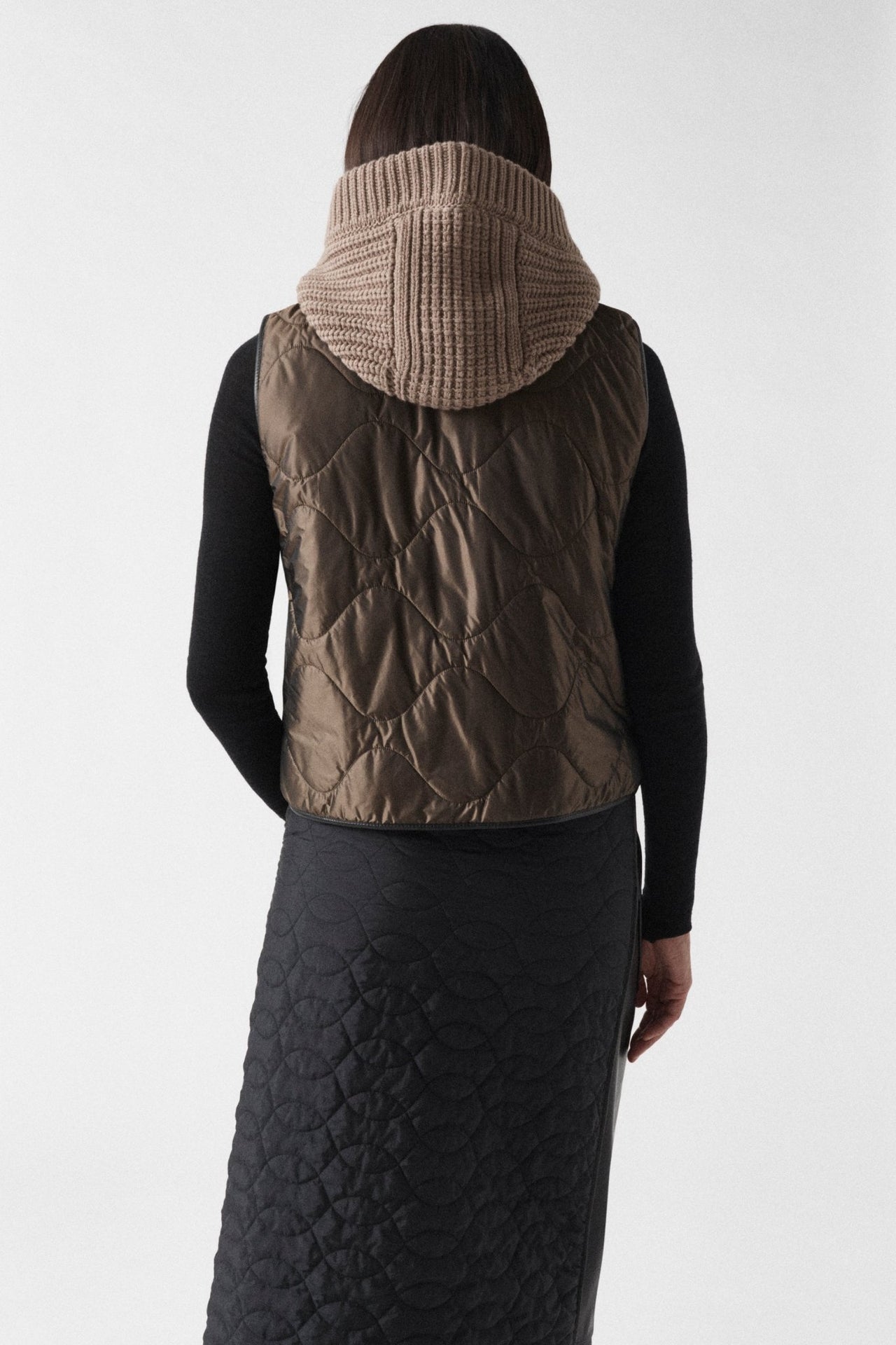 Knitted Hood - Camel Melange / Dark Sienna