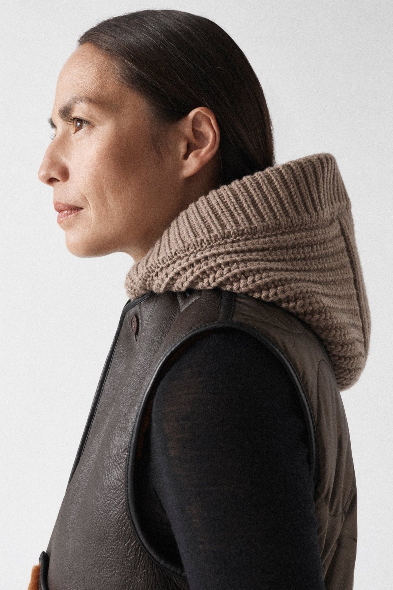Knitted Hood - Camel Melange / Dark Sienna