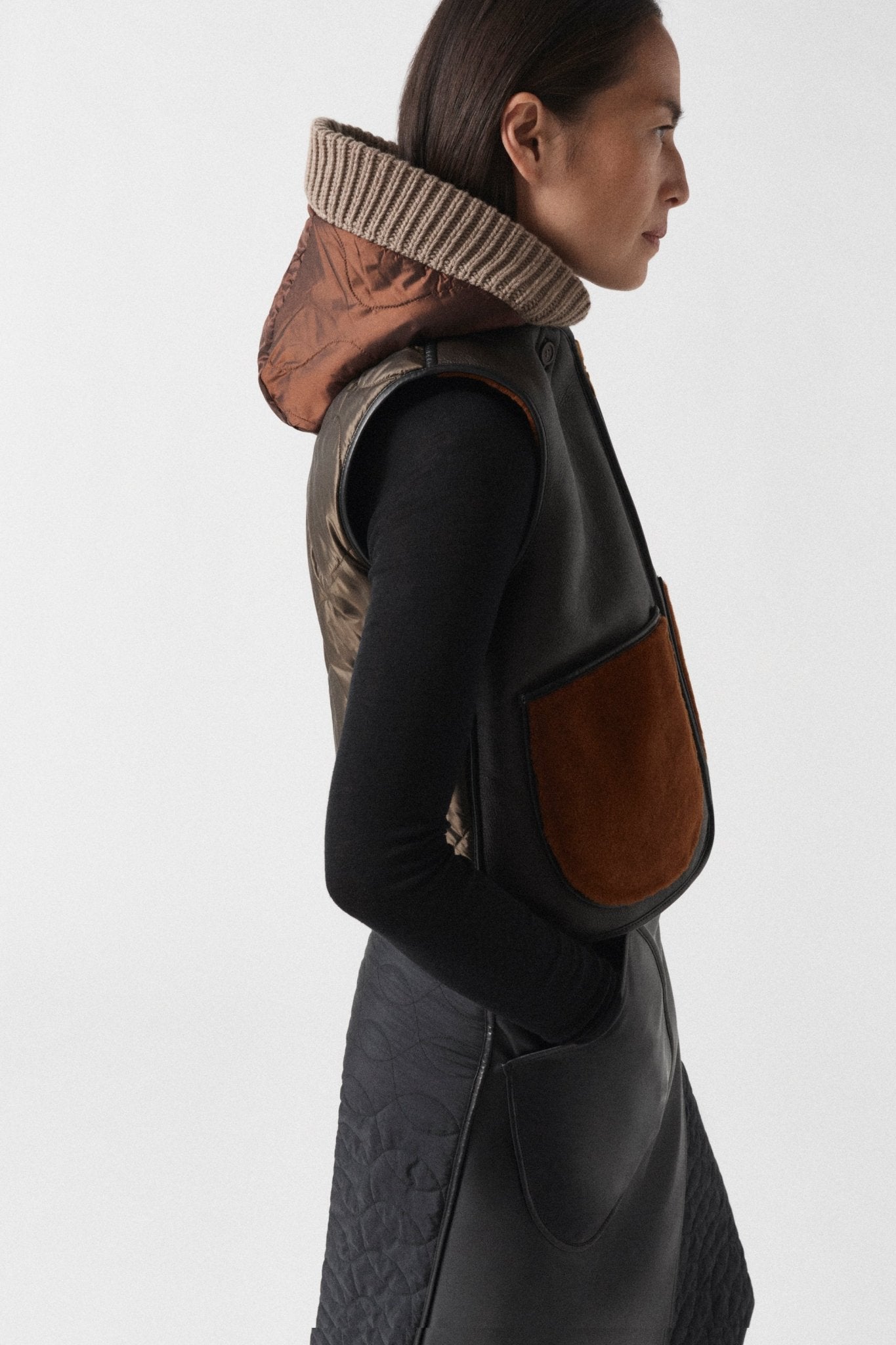 Knitted Hood - Camel Melange / Dark Sienna