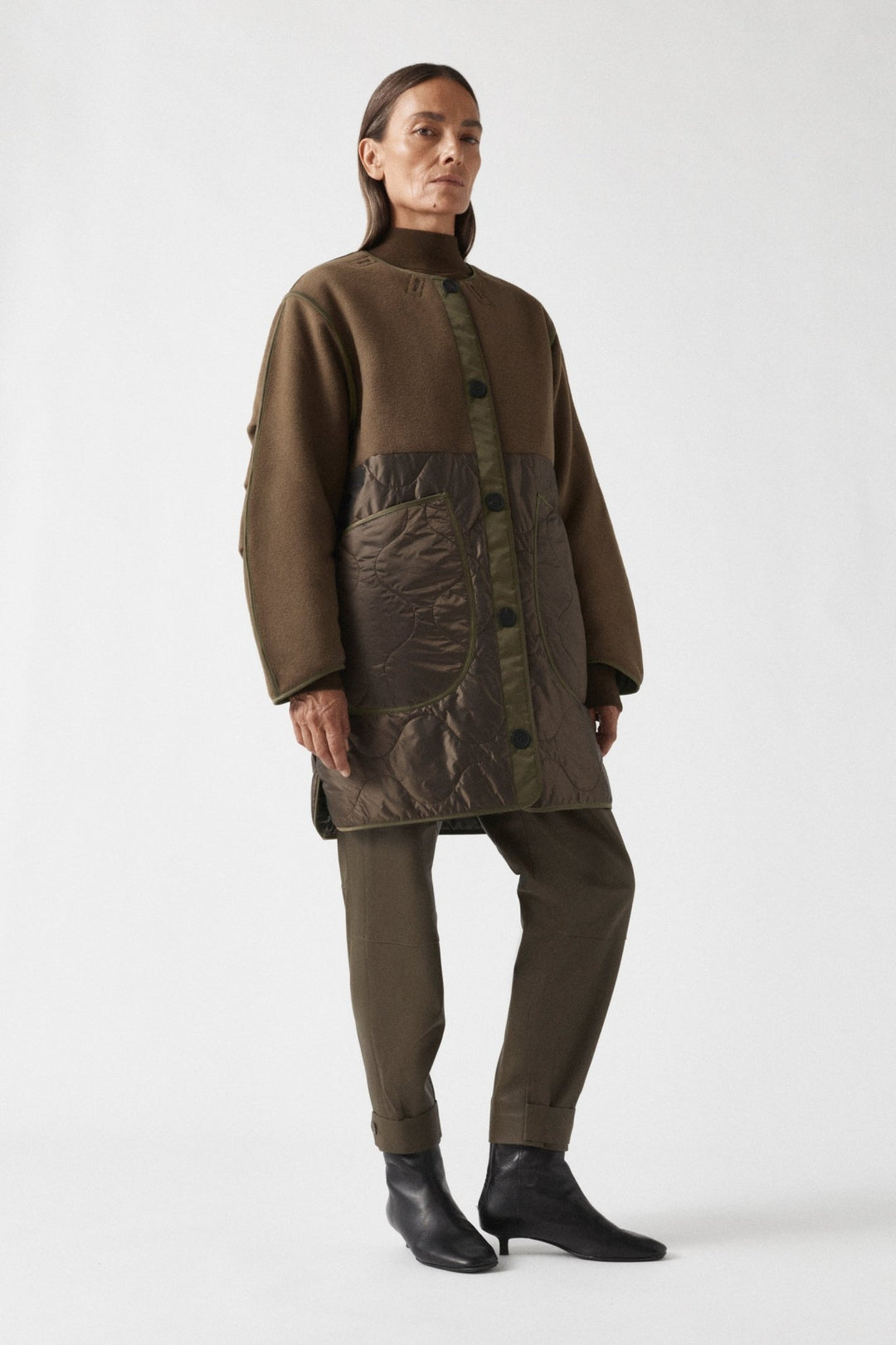 Signature Colourblock Wool Quilt - Moss & Peat / Dark Olive