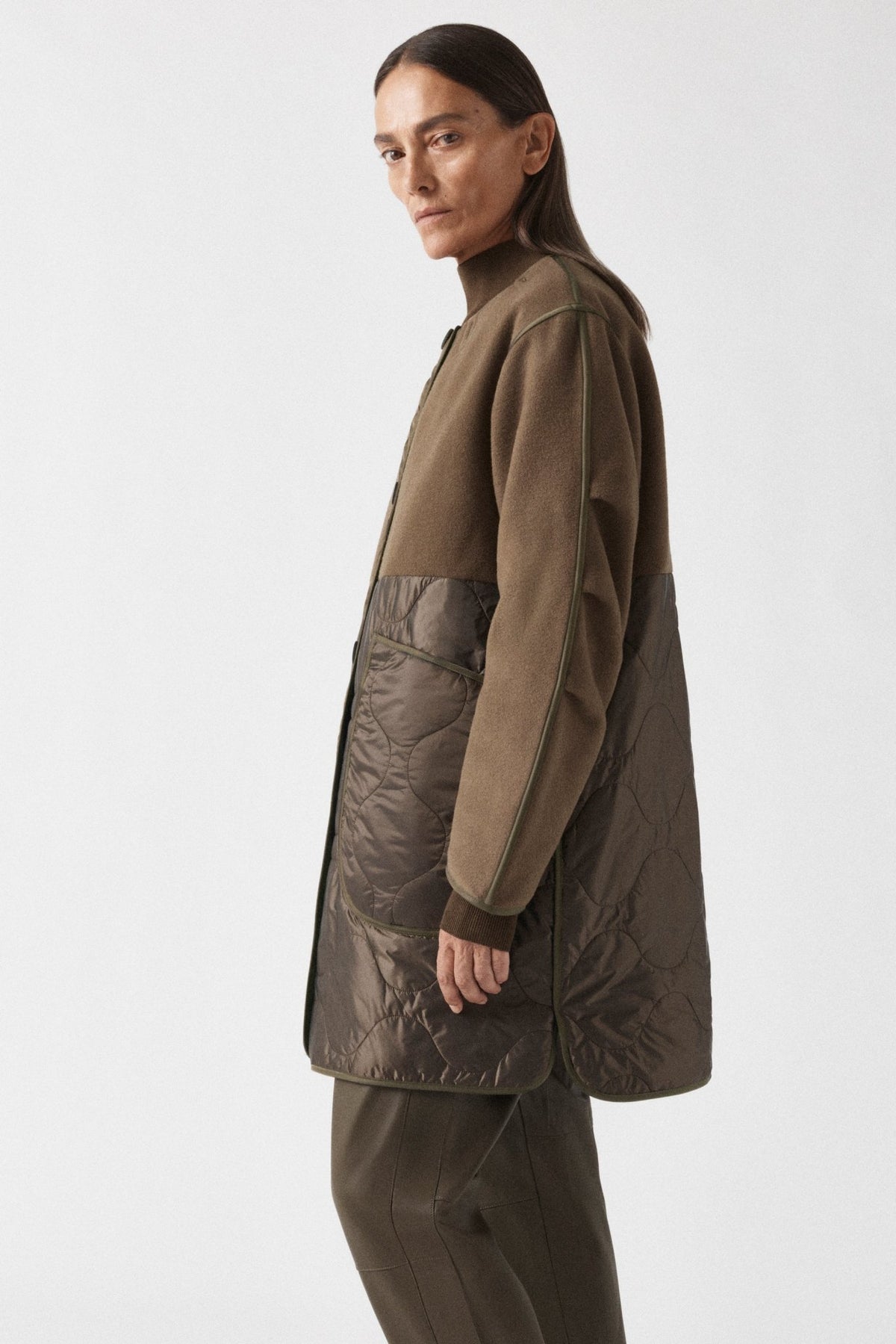 Signature Colourblock Wool Quilt - Moss & Peat / Dark Olive