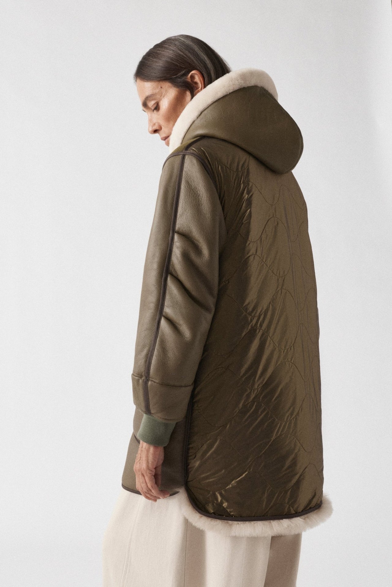 Shearling Close Fit Hood - Moss / Blush