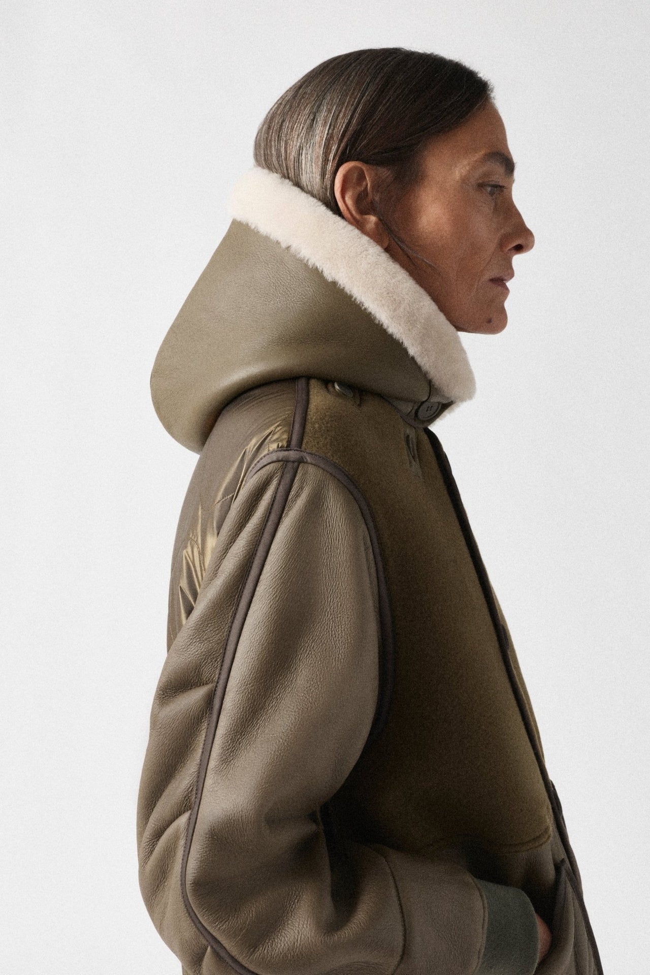 Shearling Close Fit Hood - Moss / Blush