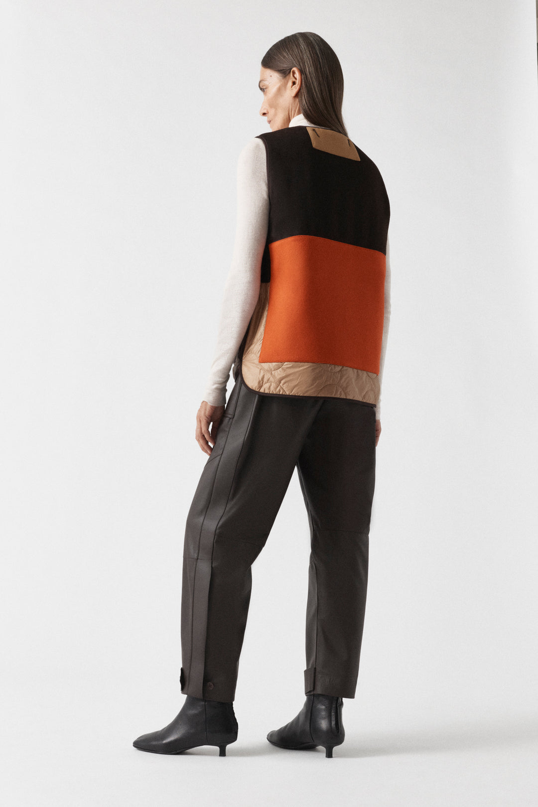 Signature Patchwork Wool Vest - Stone / Dark Sienna
