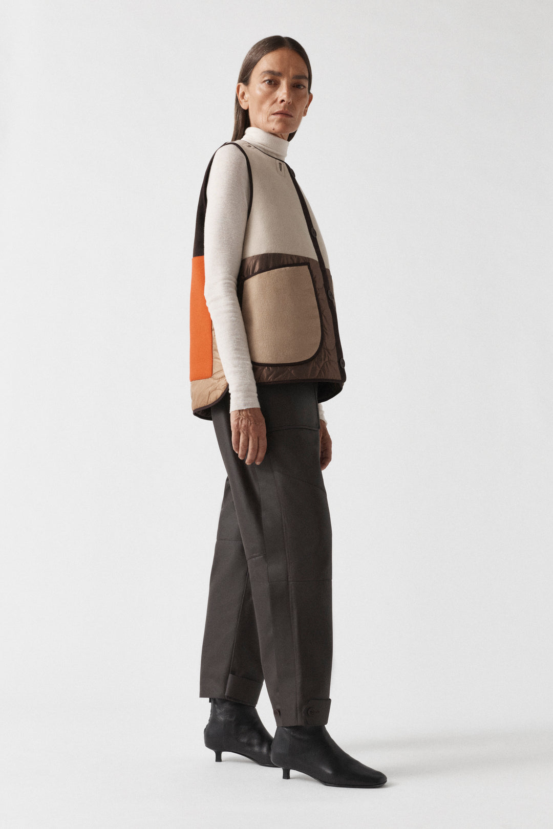 Signature Patchwork Wool Vest - Stone / Dark Sienna