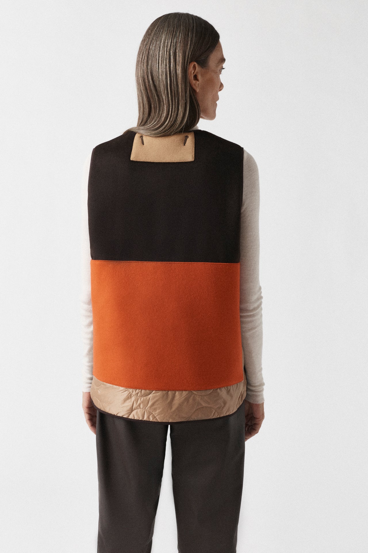 Signature Patchwork Wool Vest - Stone / Dark Sienna