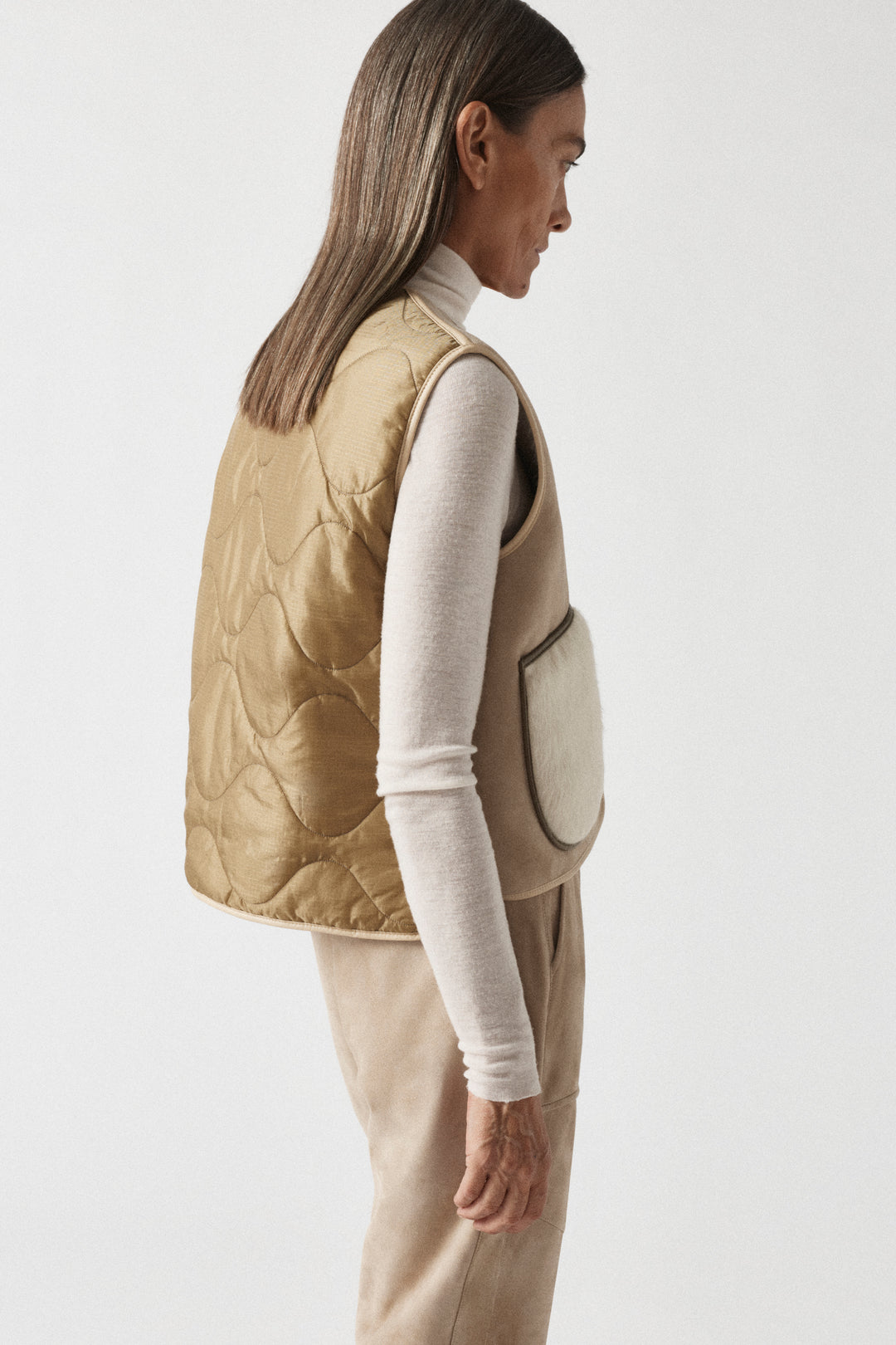 Aviator Bonded Alpaca Vest - Stone Suede / Natural Alpaca
