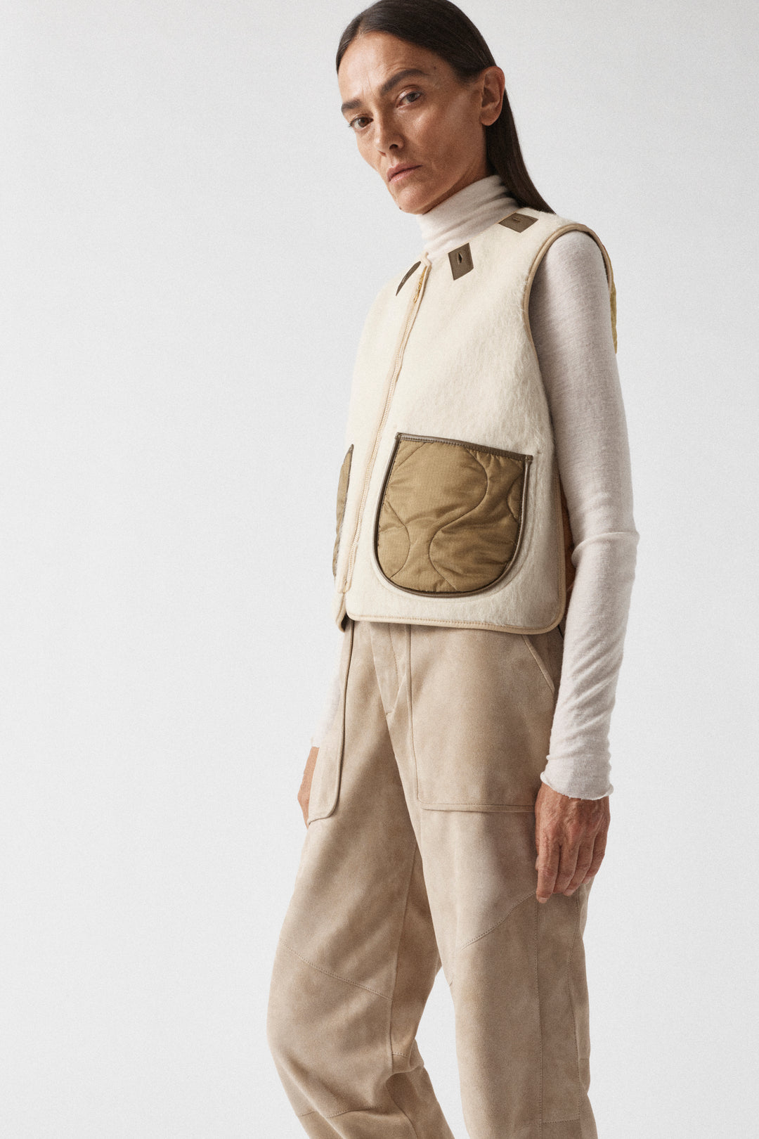 Aviator Bonded Alpaca Vest - Stone Suede / Natural Alpaca