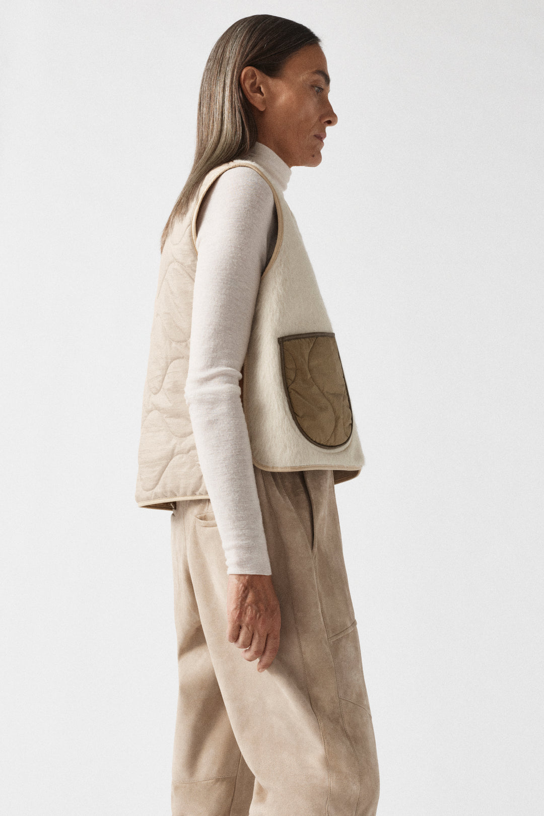Aviator Bonded Alpaca Vest - Stone Suede / Natural Alpaca