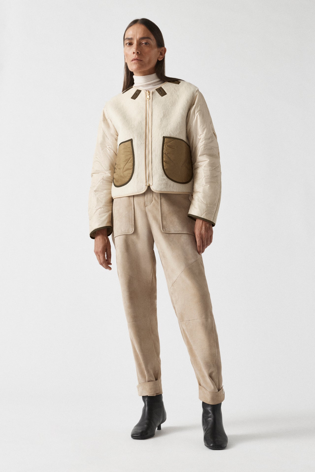 Aviator Bonded Alpaca Jacket - Stone Suede / Natural Alpaca