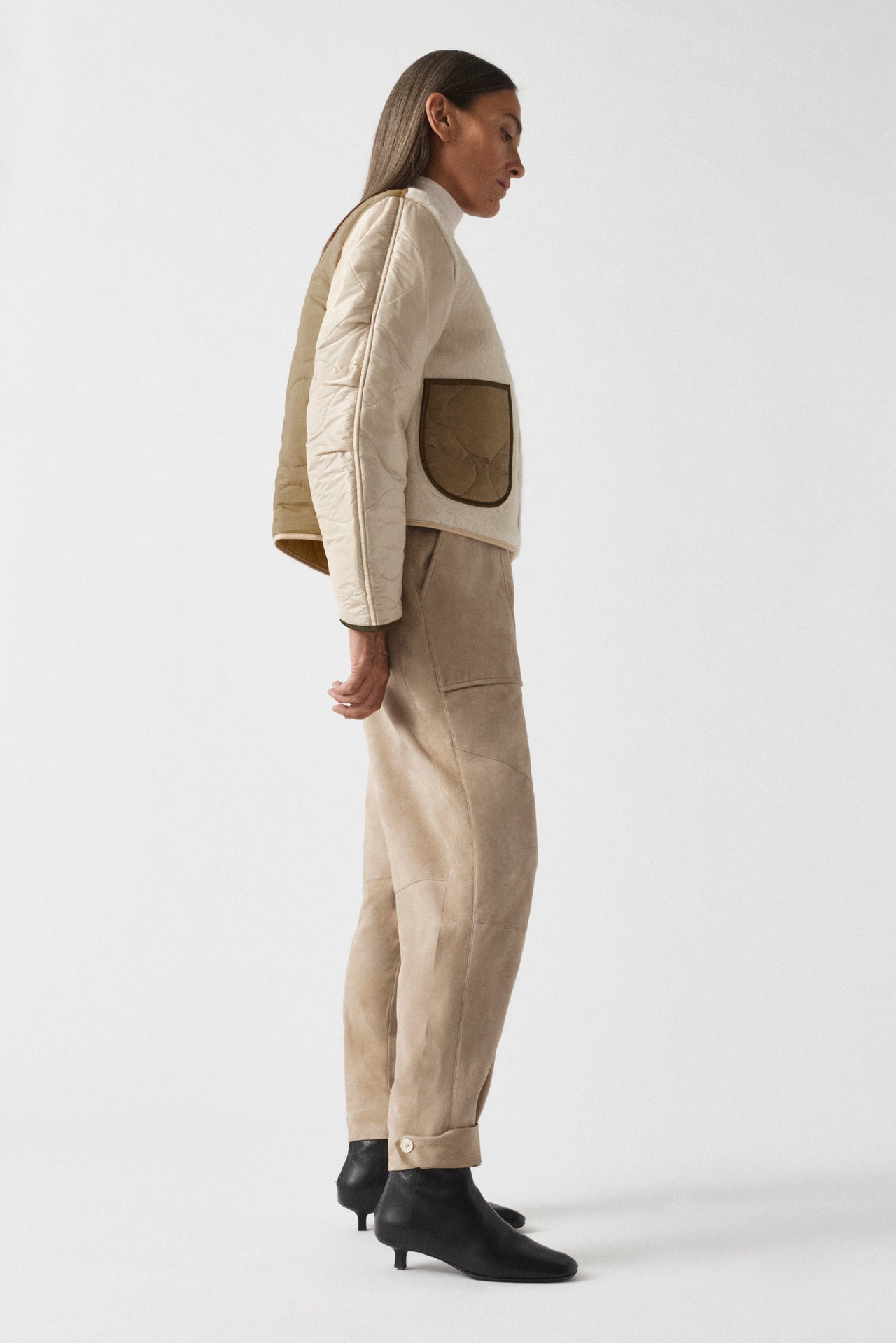 Aviator Bonded Alpaca Jacket - Stone Suede / Natural Alpaca