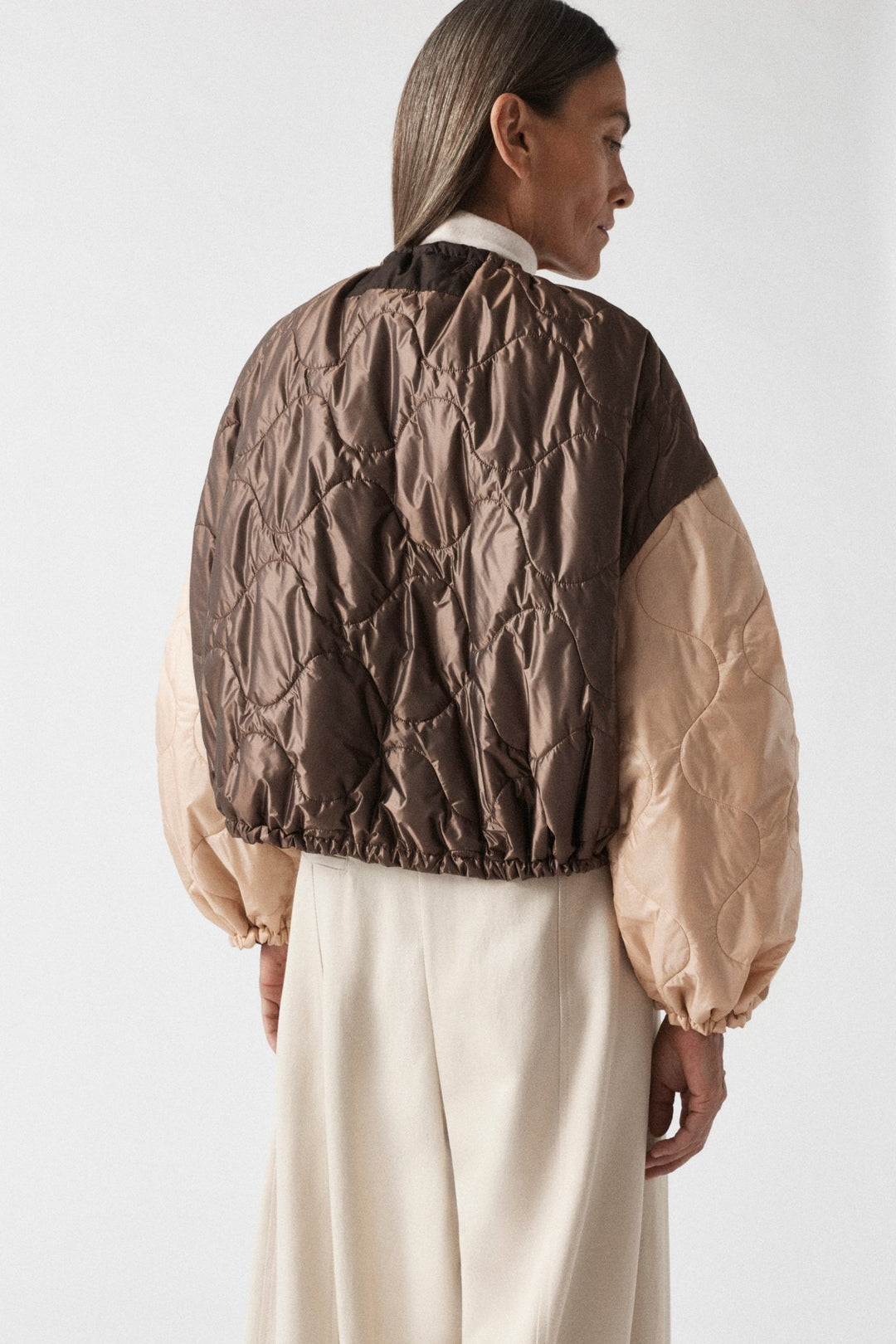 Parachute Quilted Bomber - Dark Umber & Soft Peach / Dark Sienna