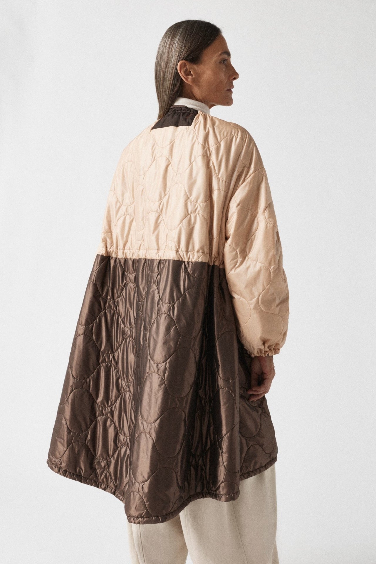 Parachute Quilted Parka - Soft Peach & Dark Umber / Dark Sienna