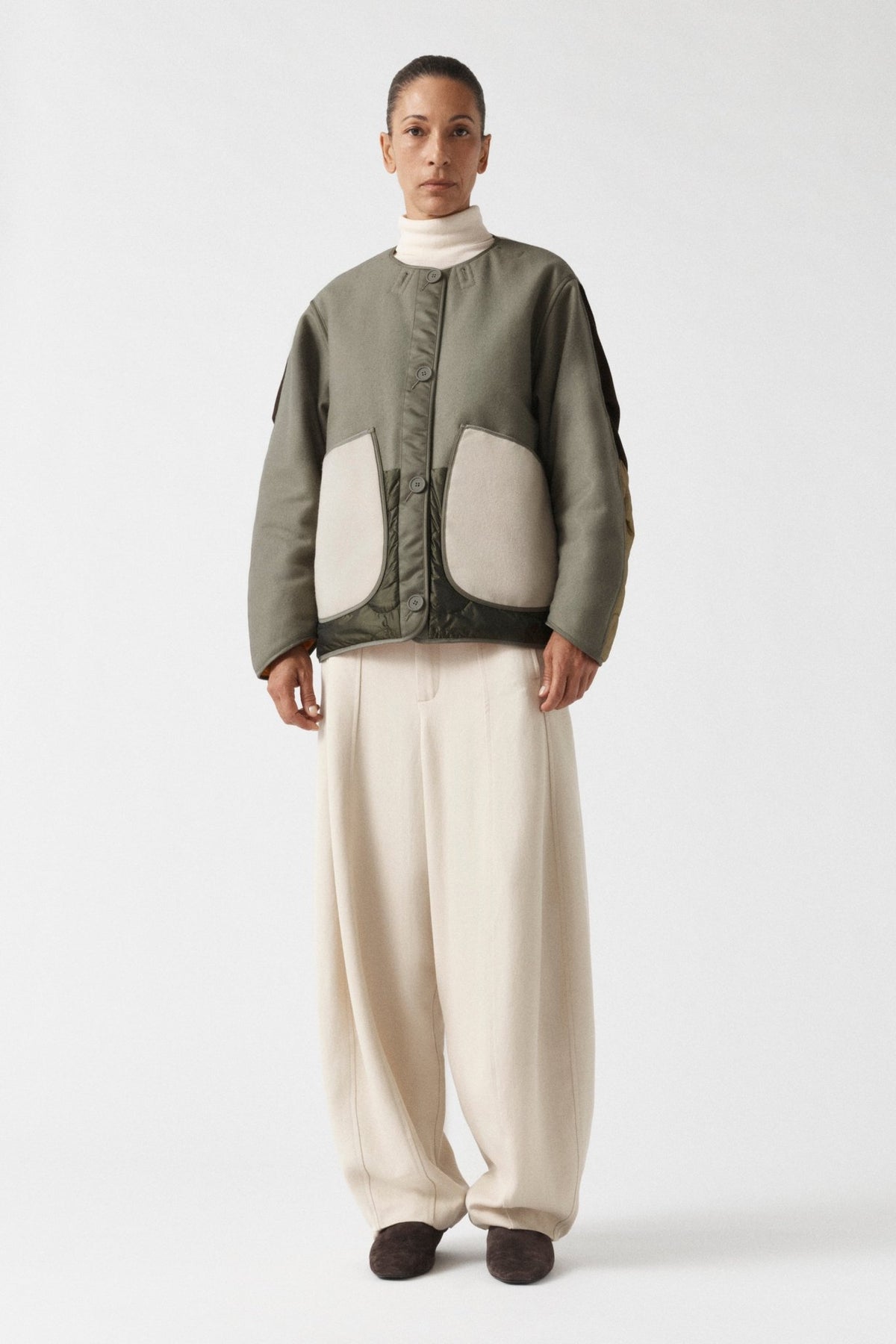 Signature Patchwork Wool Cropped Quilt - Sage / Patrol Orange