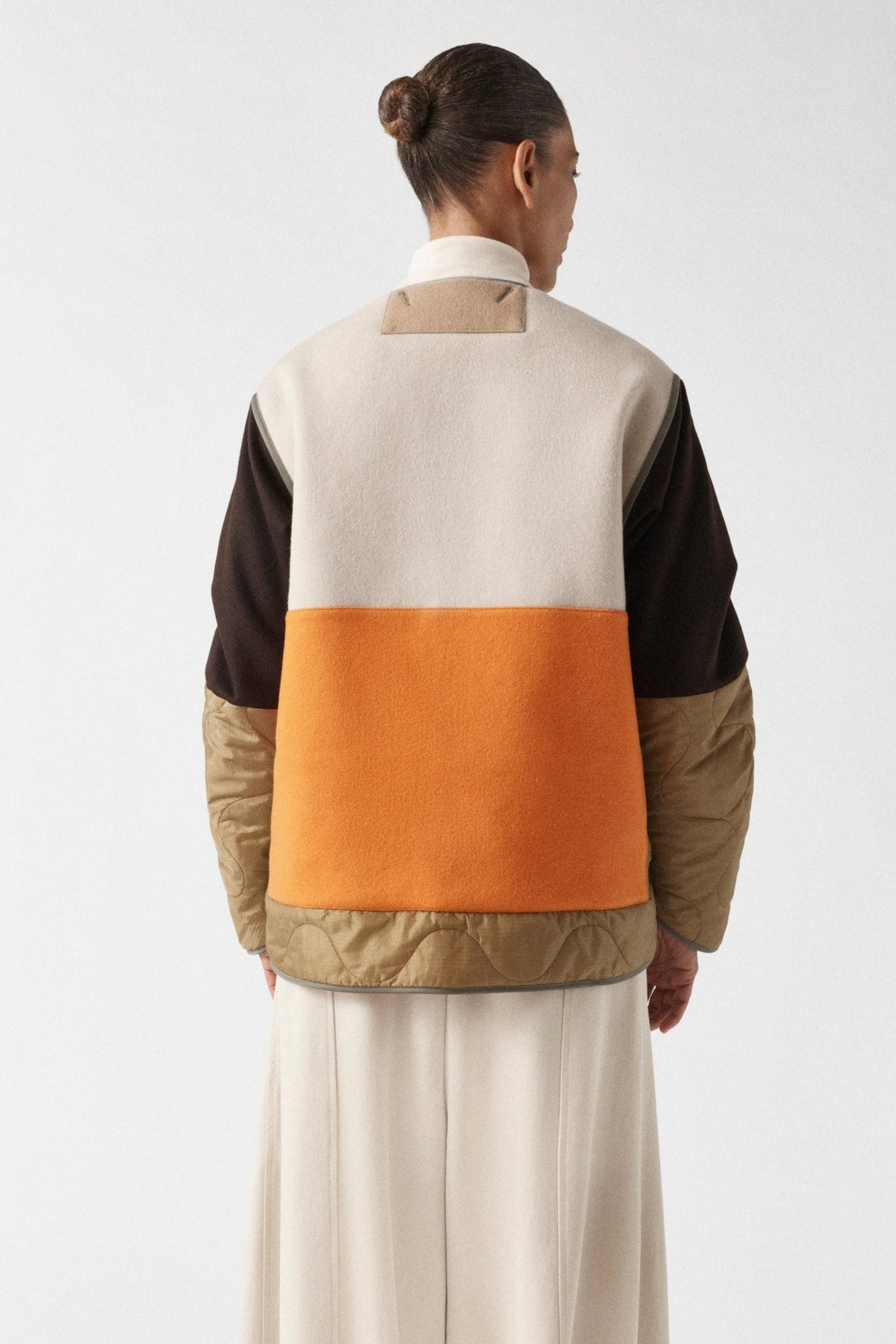 Signature Patchwork Wool Cropped Quilt - Sage / Patrol Orange