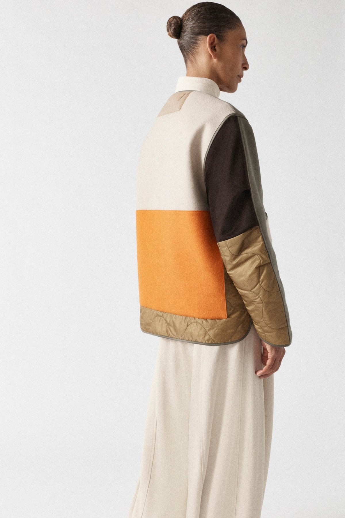 Signature Patchwork Wool Cropped Quilt - Sage / Patrol Orange