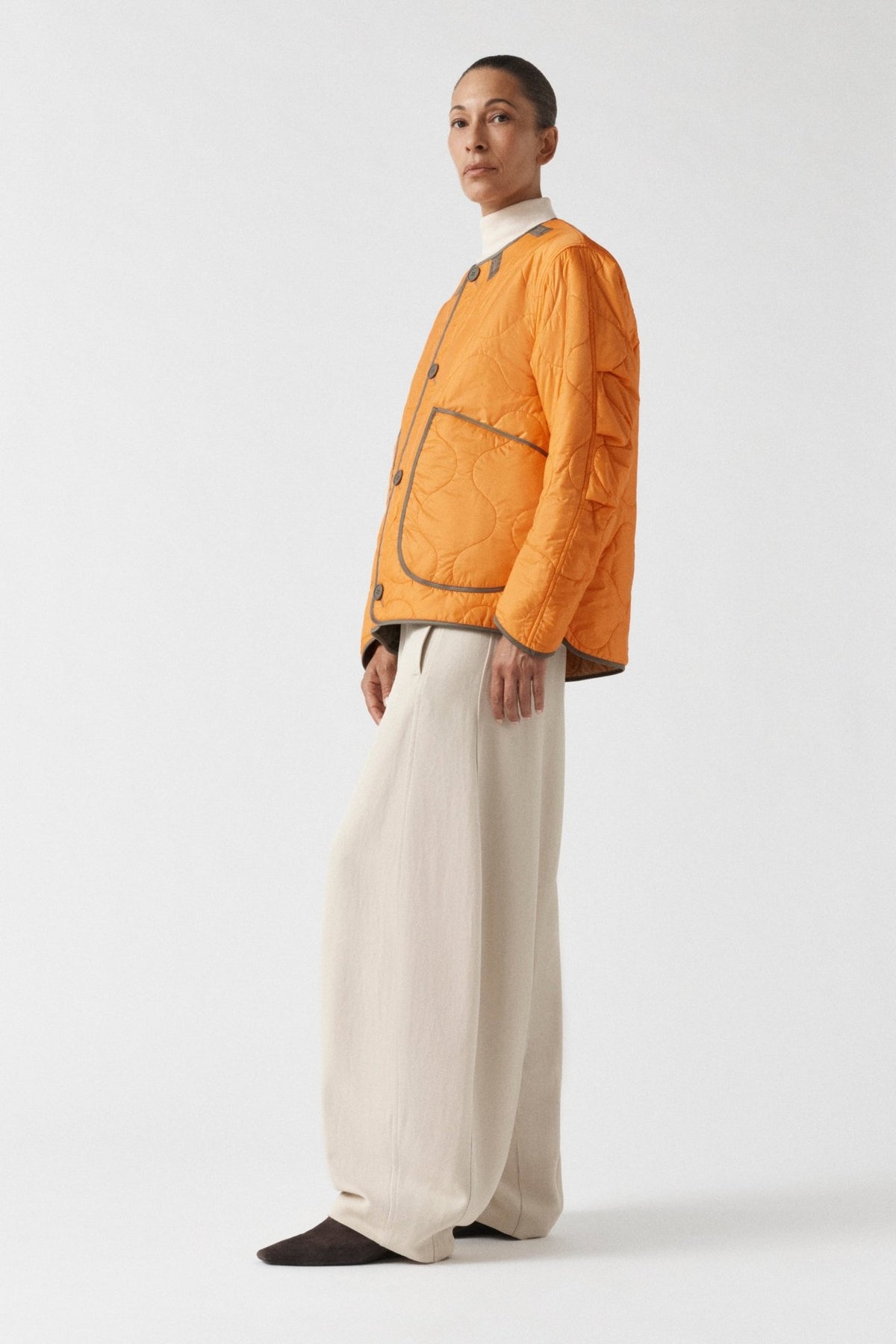 Signature Patchwork Wool Cropped Quilt - Sage / Patrol Orange
