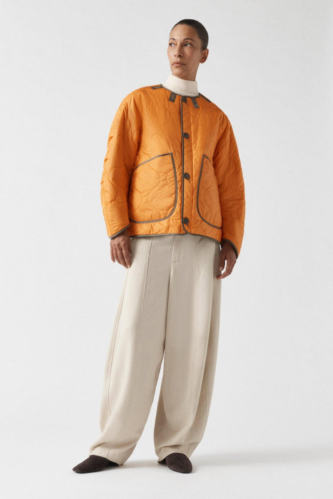 Signature Patchwork Wool Cropped Quilt - Sage / Patrol Orange