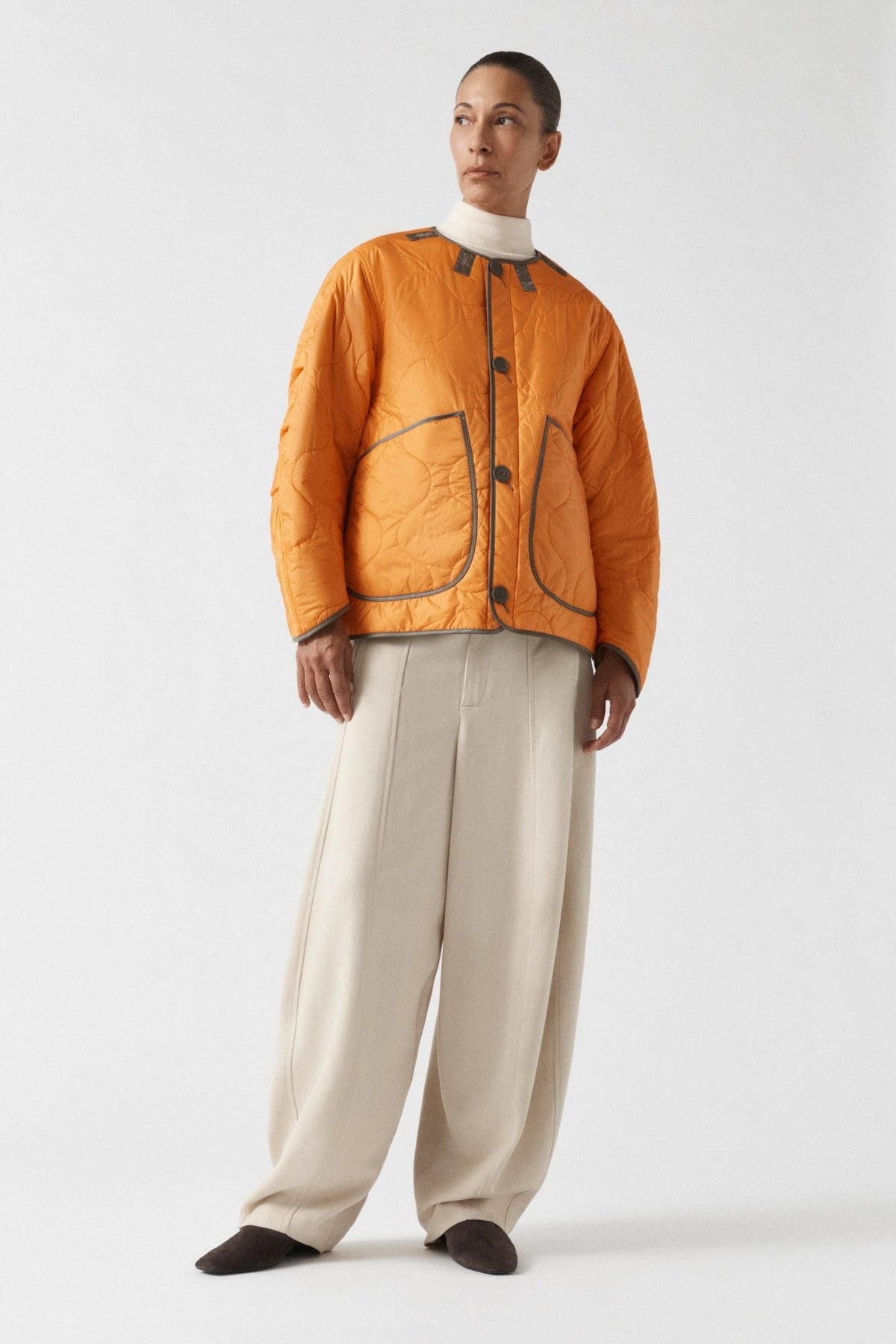 Signature Patchwork Wool Cropped Quilt - Sage / Patrol Orange