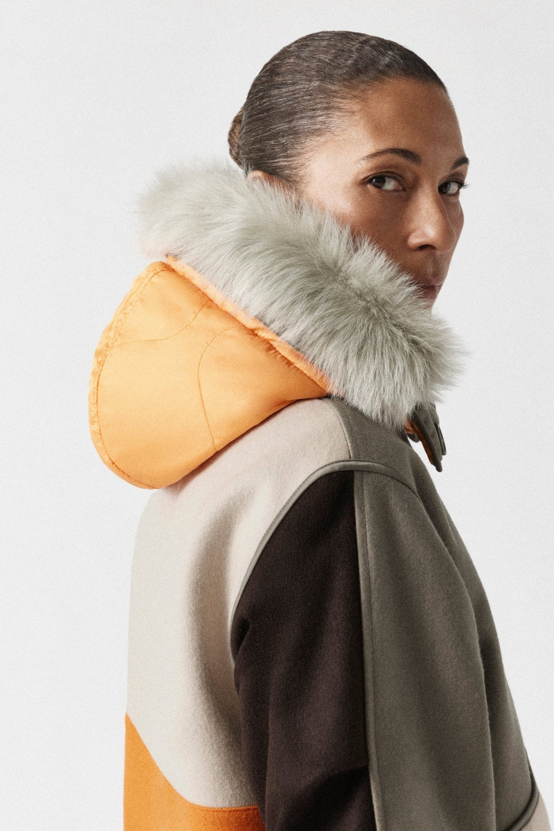 Quilt Hood Shearling Trim - Pale Sage / Patrol Orange