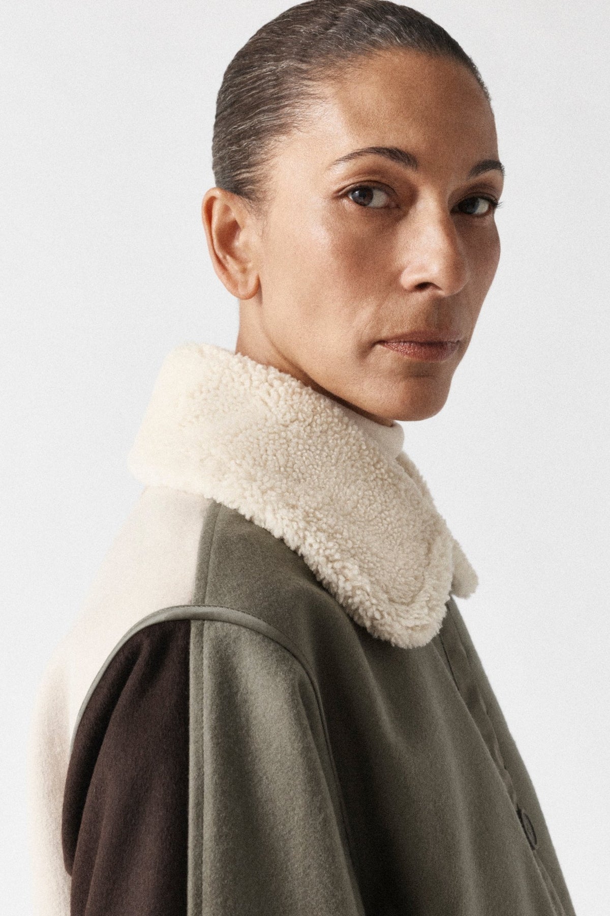 Aviator Shearling Striped Collar - Light Blonde / Orange & Moss