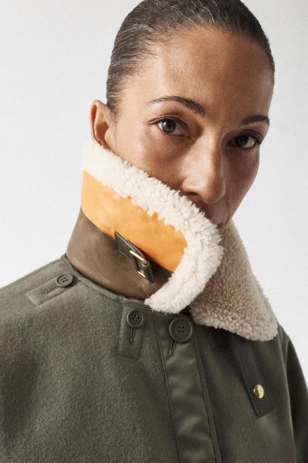 Aviator Shearling Striped Collar - Light Blonde / Orange & Moss