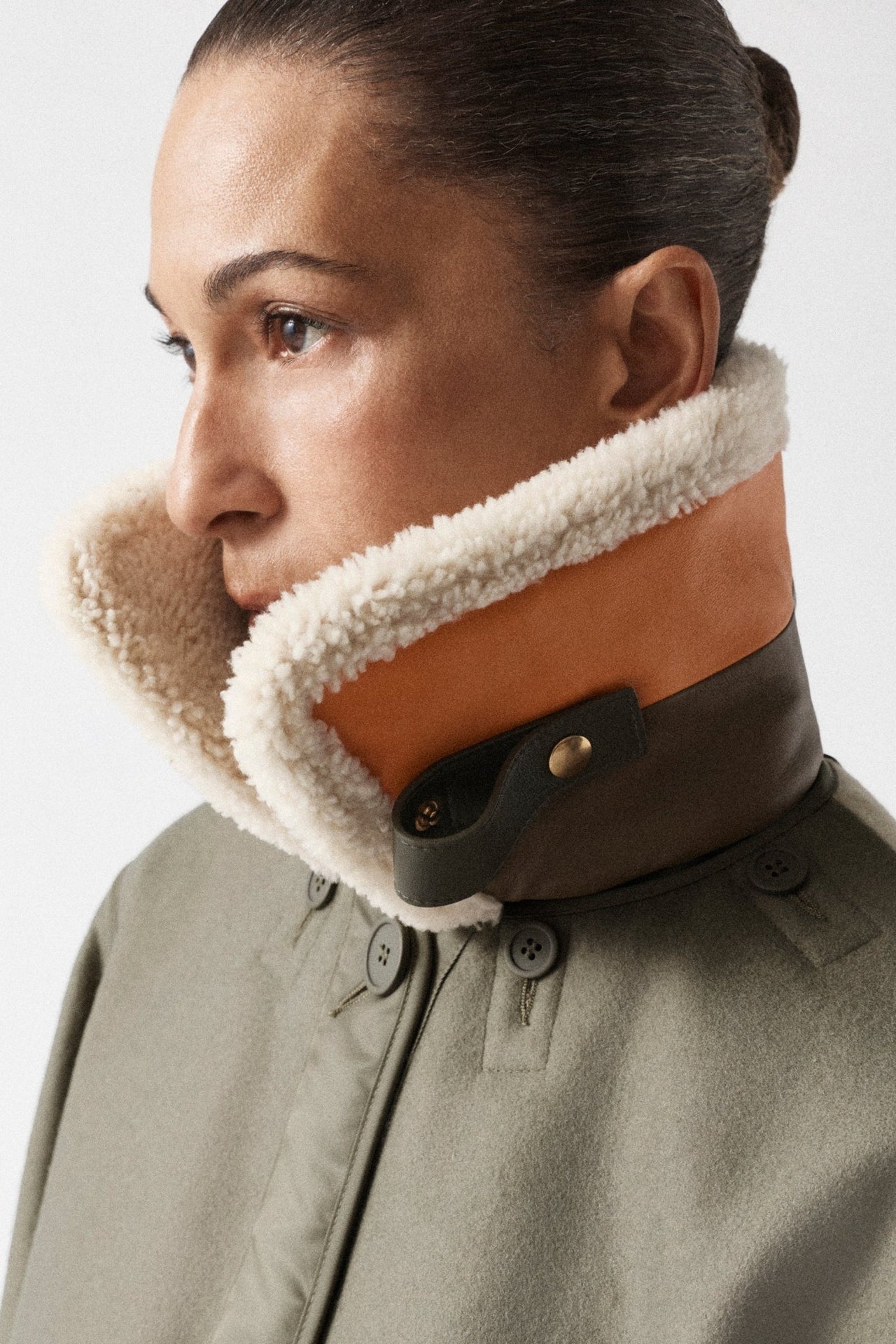 Aviator Shearling Striped Collar - Light Blonde / Orange & Moss