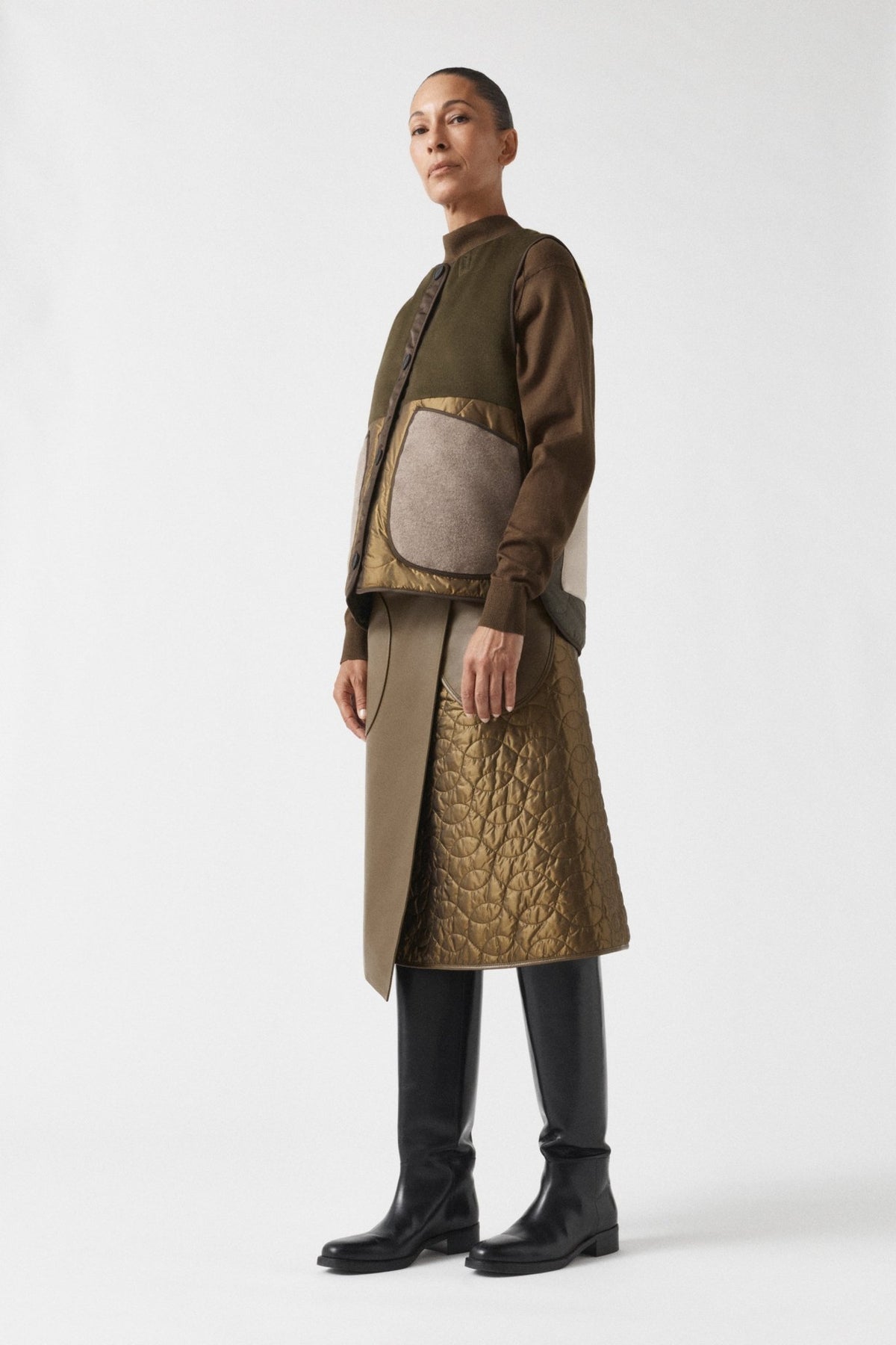Signature Patchwork Wool Vest - Loden Green / Dark Olive