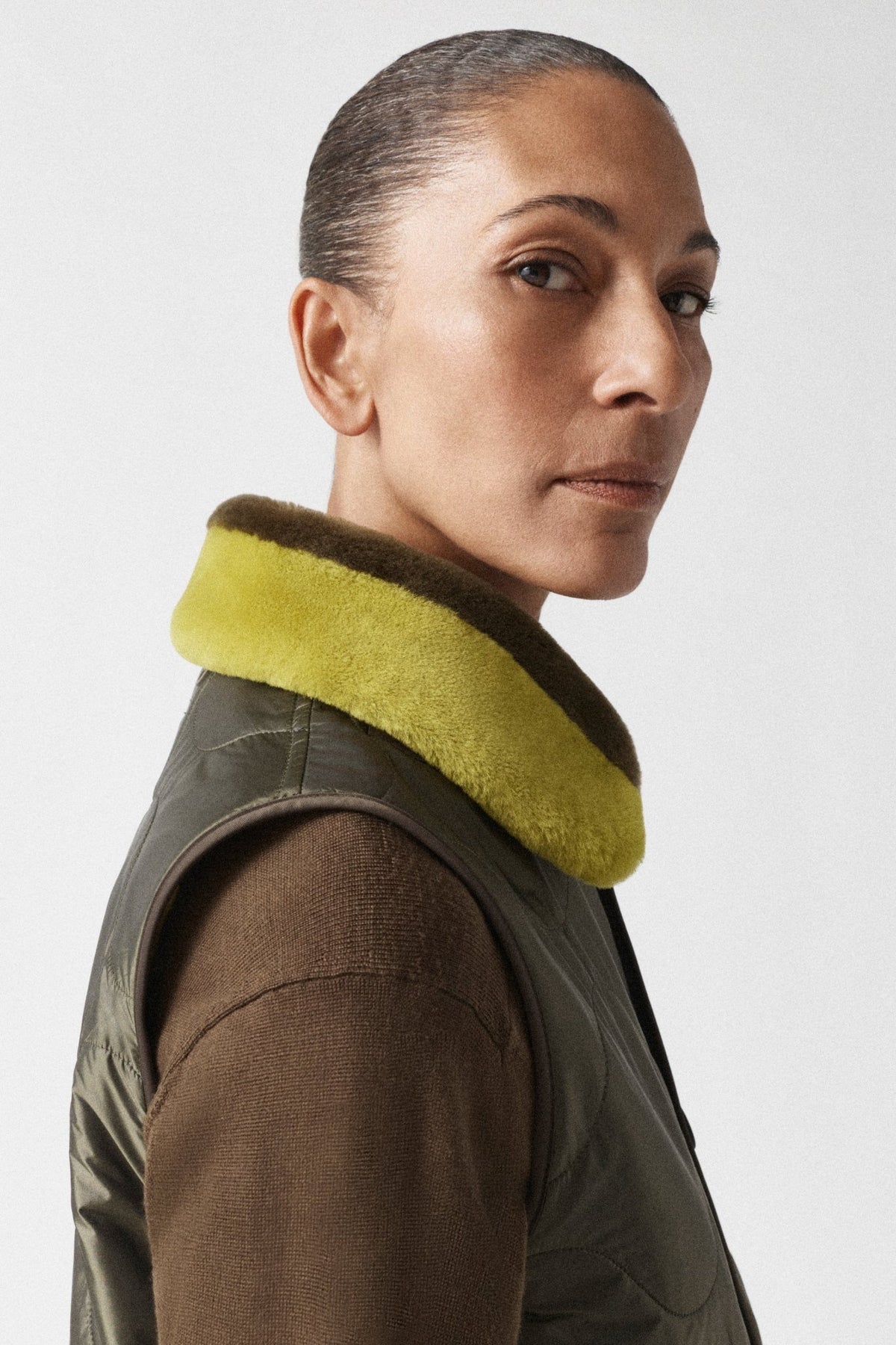 Shearling Stripe Collar - Chartreuse & Dark Olive