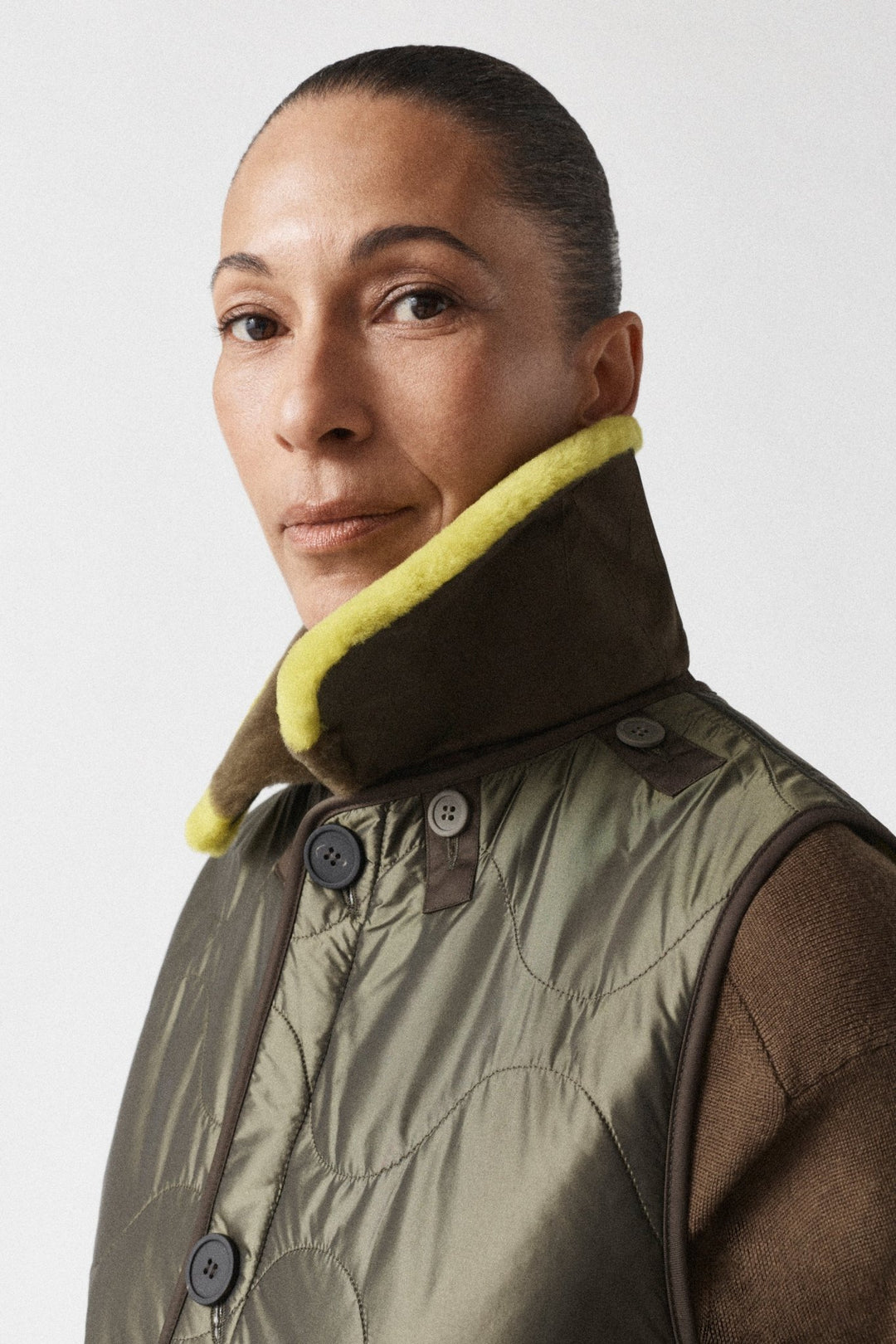 Shearling Stripe Collar - Chartreuse & Dark Olive