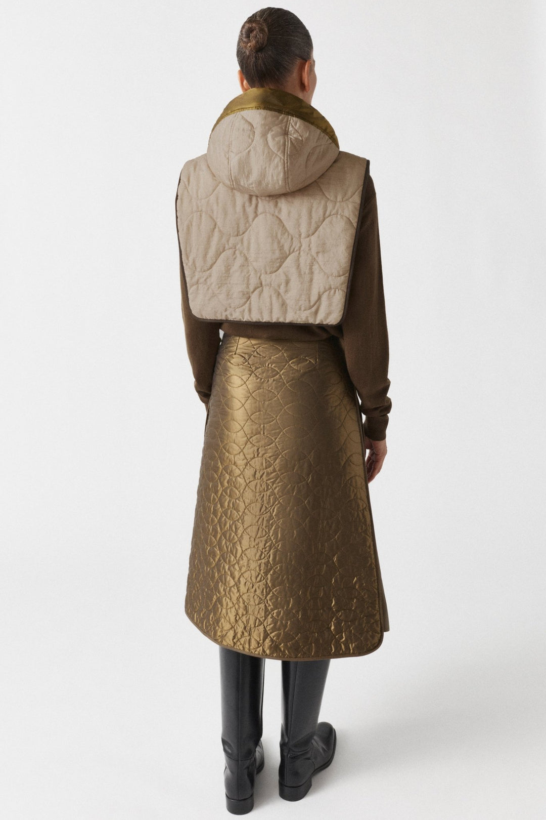 Quilted Zip Hood - Antique Gold / Chartreuse