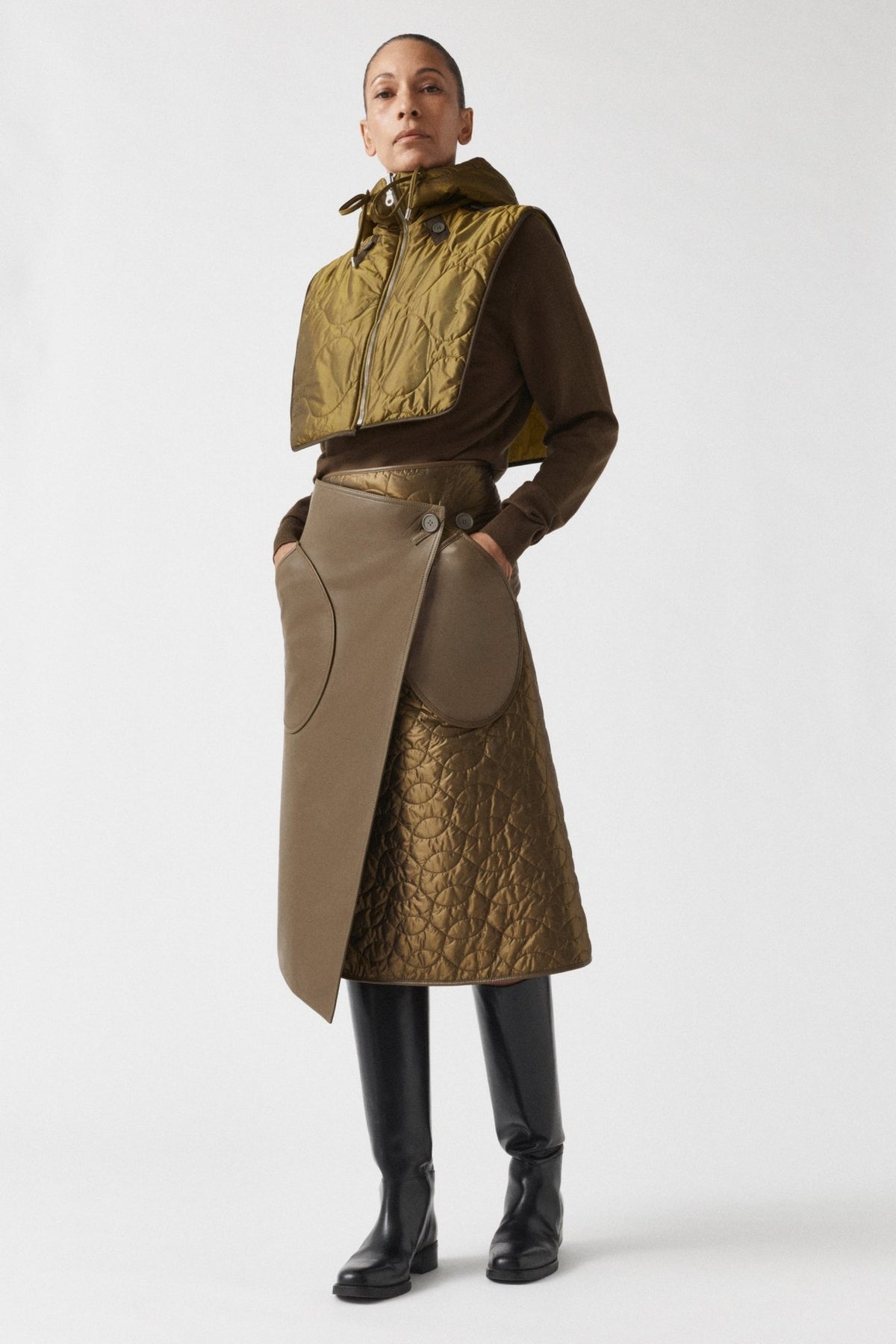 Quilted Zip Hood - Antique Gold / Chartreuse