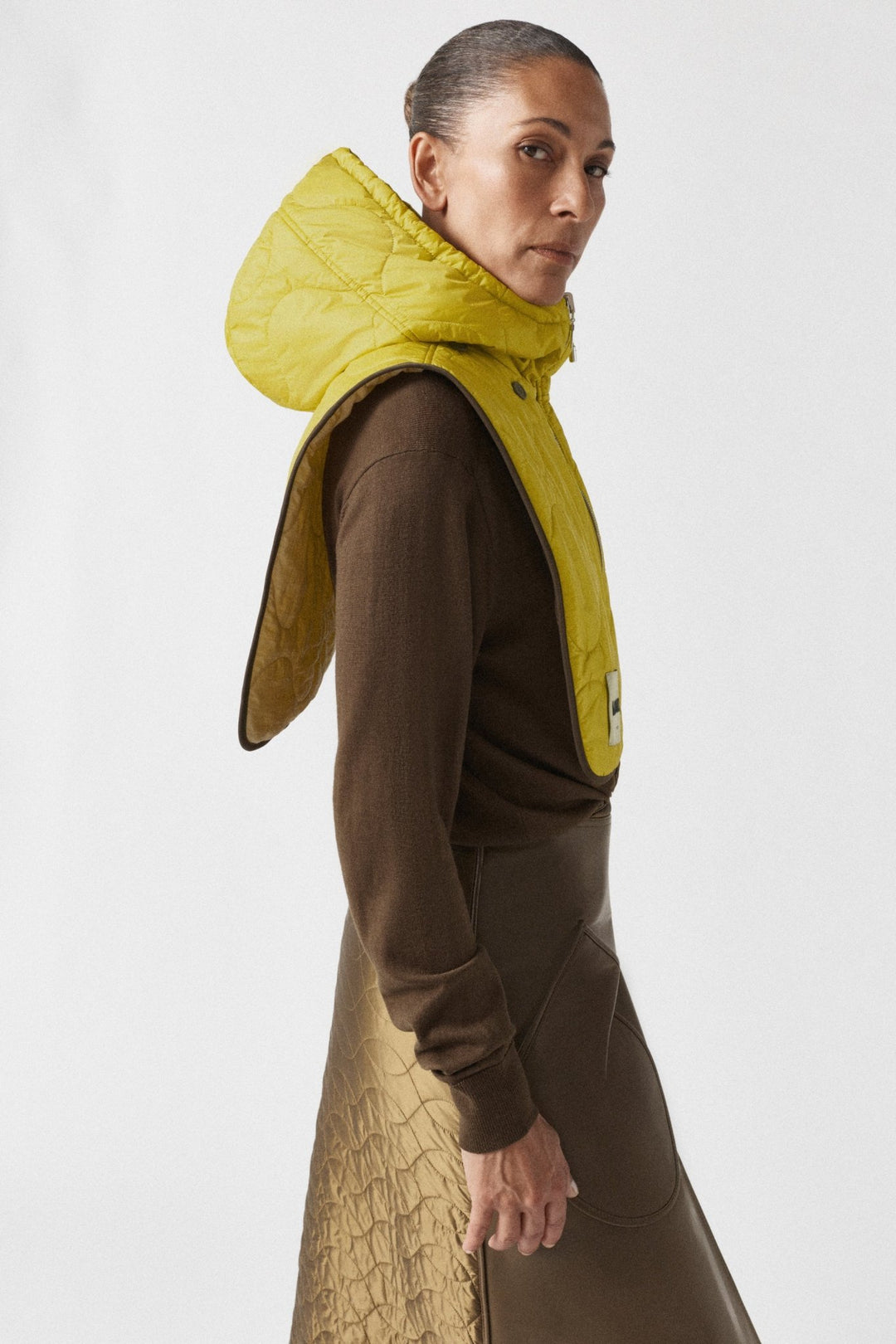 Quilted Zip Hood - Antique Gold / Chartreuse