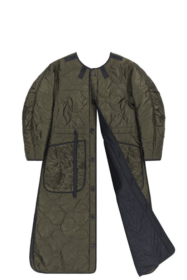 Signature Patchwork Wool Long Quilt - Navy / Dark Olive - Layer 6