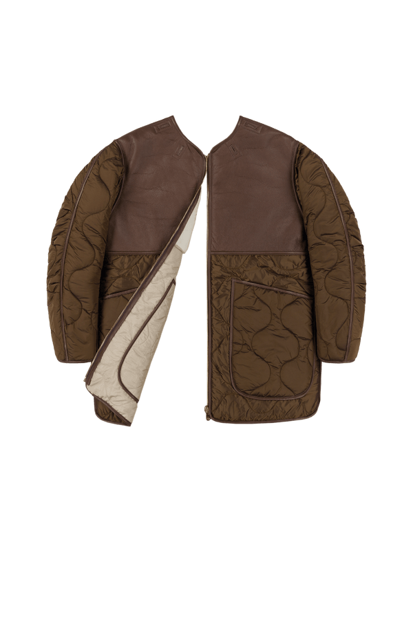 Shearling Aviator Quilt Jacket - Bronze / Natural - Layer 6
