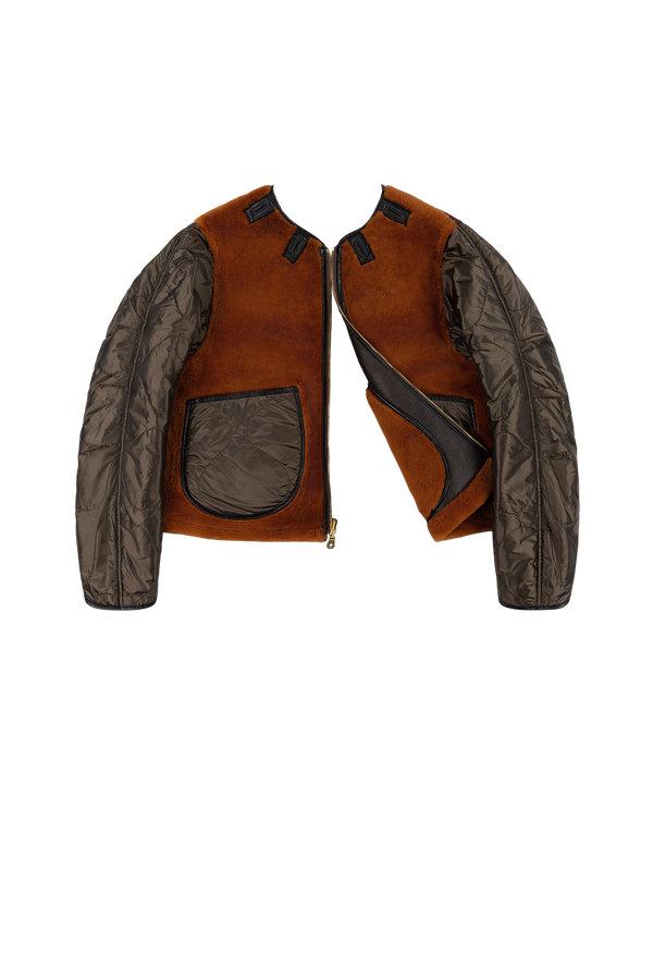 Aviator Shearling Jacket - Dark Brown / Amber - Layer 6