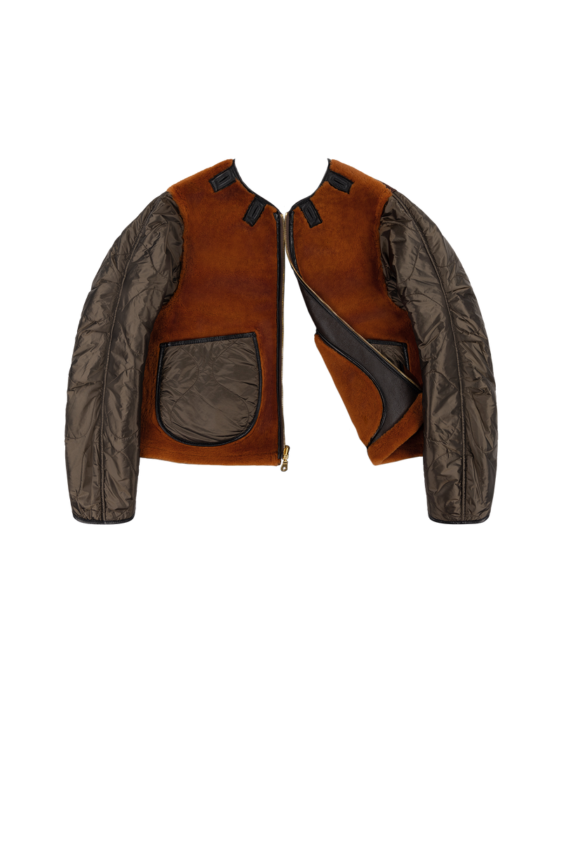 Aviator Shearling Jacket - Dark Brown / Amber - Layer 6