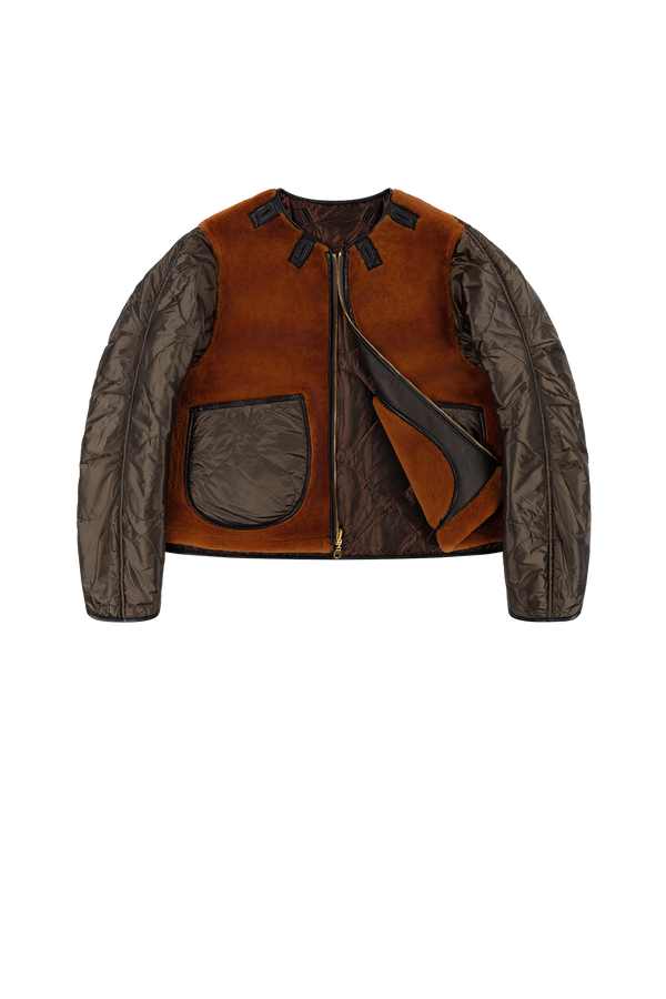 Aviator Shearling Jacket - Dark Brown / Amber - Layer 1