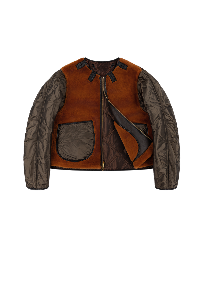 Aviator Shearling Jacket - Dark Brown / Amber - Layer 1