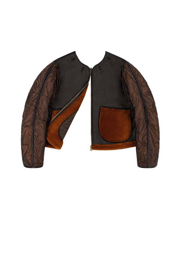 Aviator Shearling Jacket - Dark Brown / Amber - Layer 6