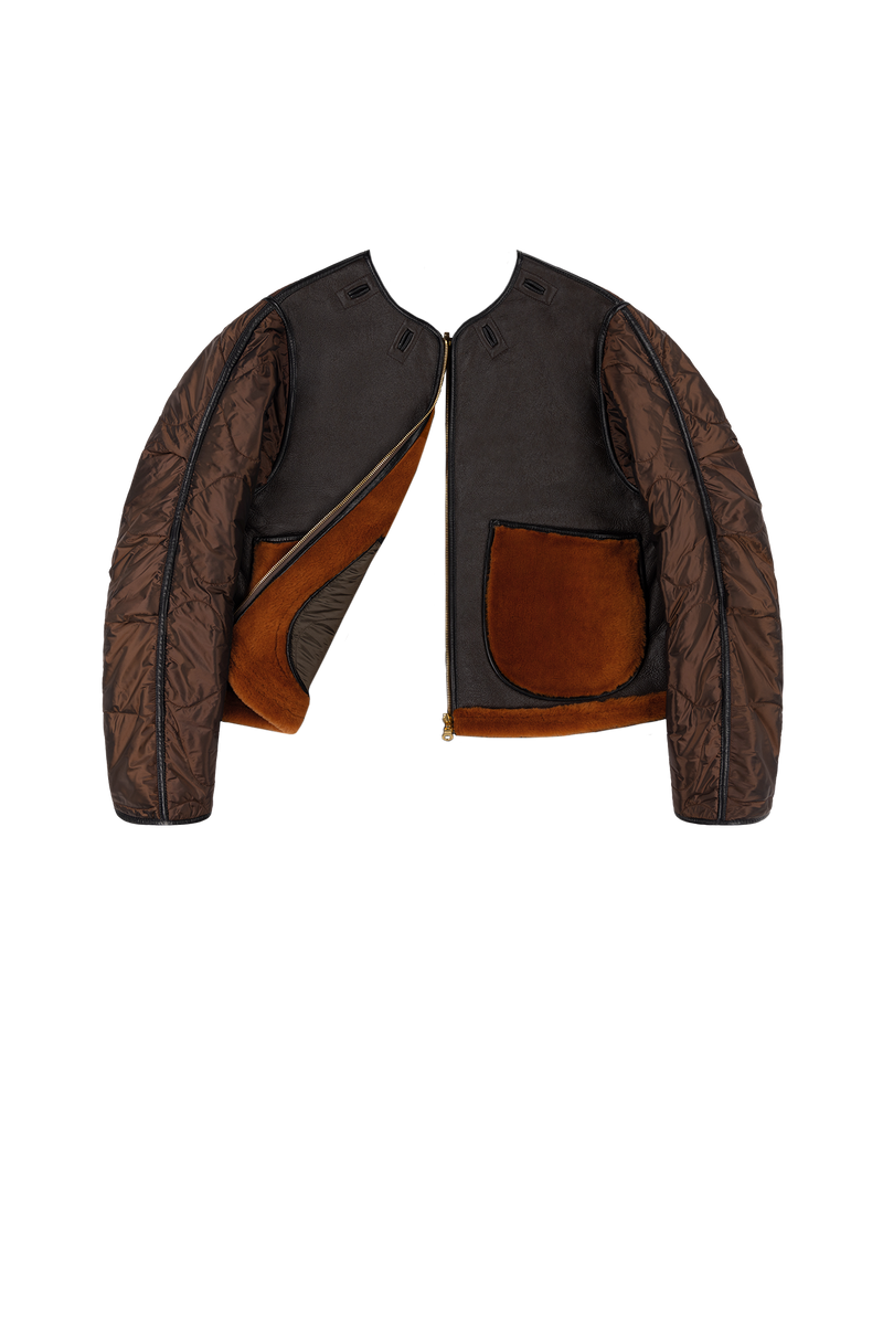 Aviator Shearling Jacket - Dark Brown / Amber - Layer 6