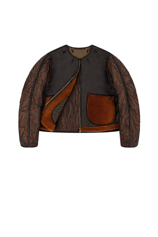 Aviator Shearling Jacket - Dark Brown / Amber - Layer 1