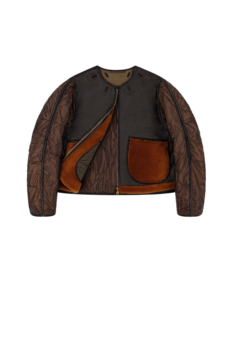 Aviator Shearling Jacket - Dark Brown / Amber - Layer 1