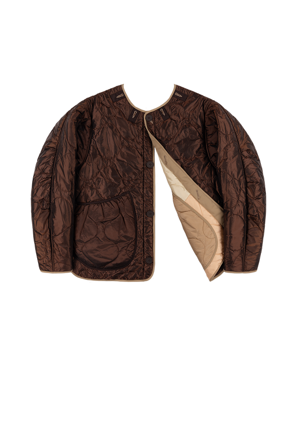 Signature Patchwork Cropped Quilt - Oyster / Dark Sienna - Layer 6