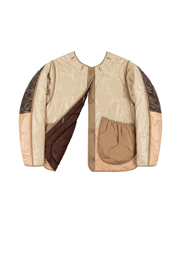 Signature Patchwork Cropped Quilt - Oyster / Dark Sienna - Layer 6