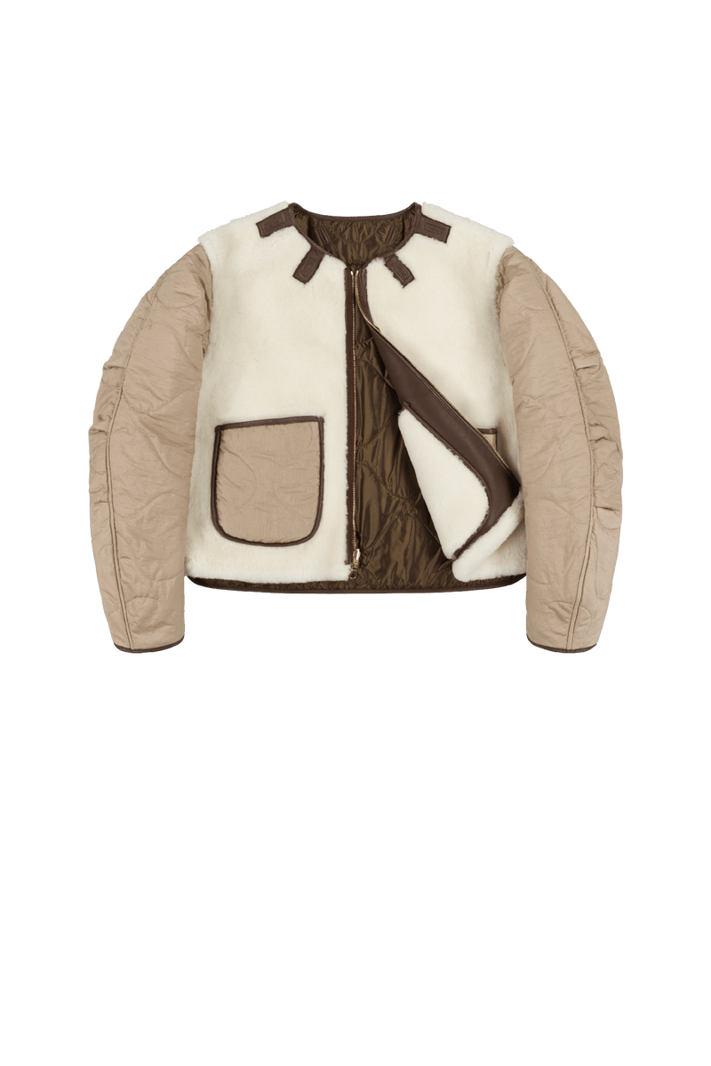 Aviator Shearling Jacket - Chocolate / Natural - Layer 1