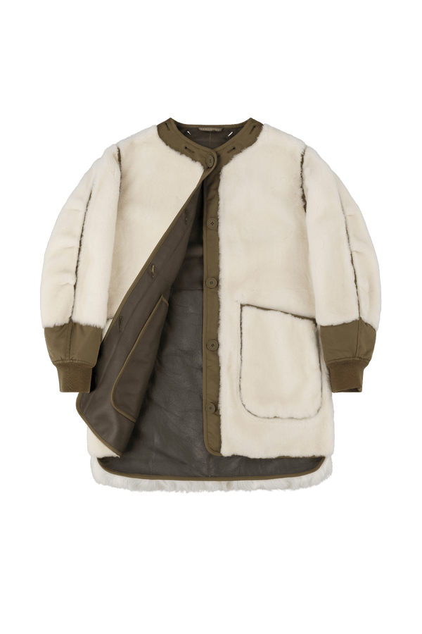 Shearling Coat - Ivory / Dark Olive - Layer 1