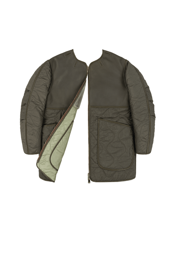Shearling Aviator Quilt Jacket - Dark Olive / Pale Jade - Layer 6