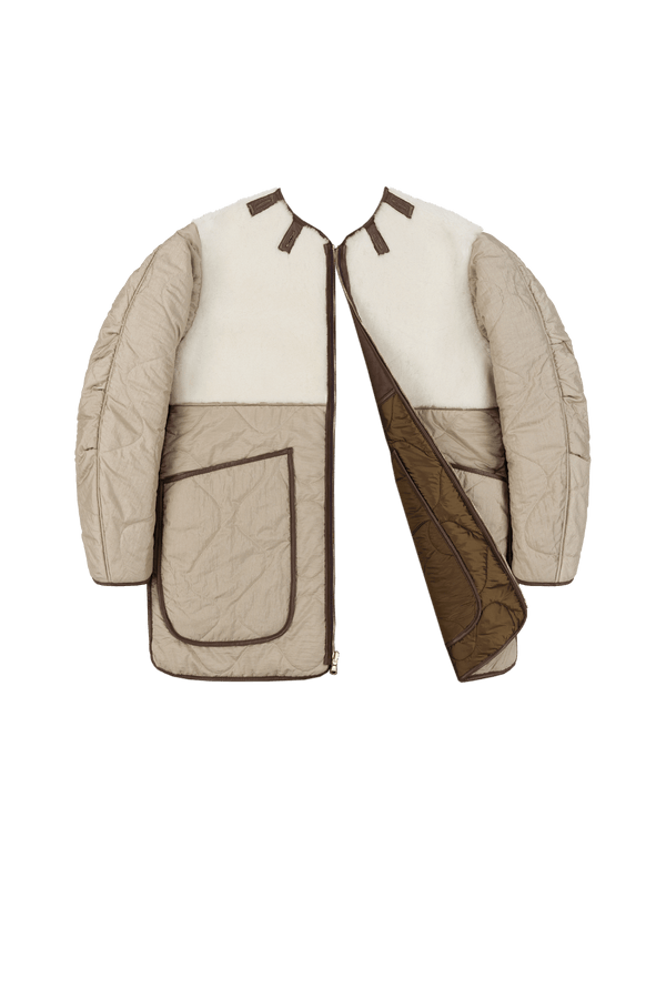 Shearling Aviator Quilt Jacket - Bronze / Natural - Layer 6